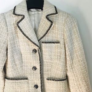 Rachel Zoe Notch Collar Beaded Trim Boucle Jacket